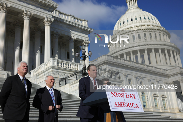 Chair of the National Republican Congressional Committee Rep. Richard Hudson (R-NC) speaks at a GOP press conference on the steps of the U.S...