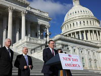 Chair of the National Republican Congressional Committee Rep. Richard Hudson (R-NC) speaks at a GOP press conference on the steps of the U.S...