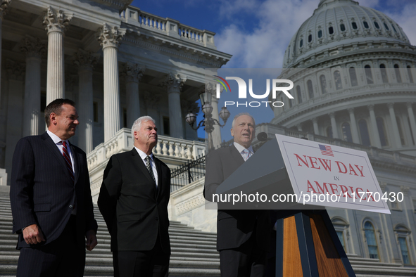 House Majority Leader Steve Scalise (R-LA) Leader Steve Scalise speaks at a GOP press conference on the steps of the U.S. Capitol in Washing...