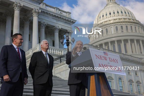 House Majority Leader Steve Scalise (R-LA) Leader Steve Scalise speaks at a GOP press conference on the steps of the U.S. Capitol in Washing...