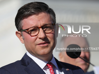 House Speaker Mike Johnson (R-LA), speaks at a GOP press conference on the steps of the U.S. Capitol in Washington, D.C. on November 12, 202...