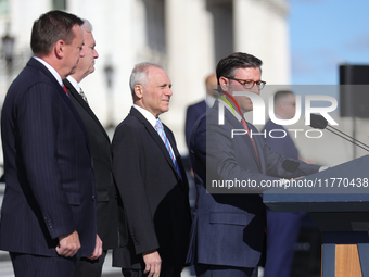 House Speaker Mike Johnson (R-LA), speaks at a GOP press conference on the steps of the U.S. Capitol in Washington, D.C. on November 12, 202...