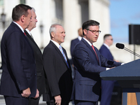 House Speaker Mike Johnson (R-LA), speaks at a GOP press conference on the steps of the U.S. Capitol in Washington, D.C. on November 12, 202...