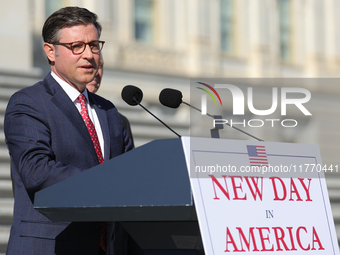 House Speaker Mike Johnson (R-LA), speaks at a GOP press conference on the steps of the U.S. Capitol in Washington, D.C. on November 12, 202...