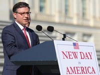 House Speaker Mike Johnson (R-LA), speaks at a GOP press conference on the steps of the U.S. Capitol in Washington, D.C. on November 12, 202...