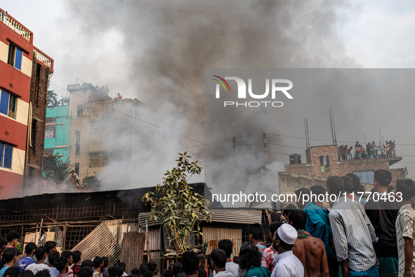 A local shoe factory is gutted due to a fire incident in Dhaka, Bangladesh, on November 12, 2024. 