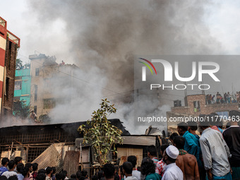 A local shoe factory is gutted due to a fire incident in Dhaka, Bangladesh, on November 12, 2024. (