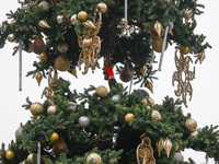 Workers are erecting a Christmas Tree at the Podgorski Square in Krakow, Poland on November 12th, 2024. (