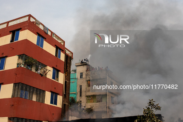 A local shoe factory is gutted due to a fire incident in Dhaka, Bangladesh, on November 12, 2024. 