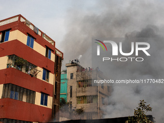 A local shoe factory is gutted due to a fire incident in Dhaka, Bangladesh, on November 12, 2024. (