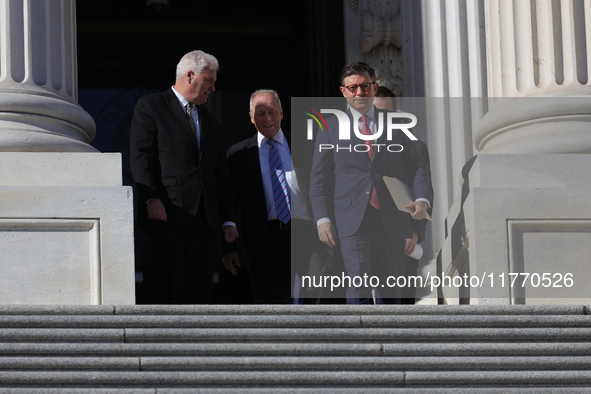 House Majority Whip Tom Emmer (R-MN), Leader Steve Scalise (R-LA), House Speaker Mike Johnson (R-LA) and Chair of the National Republican Co...