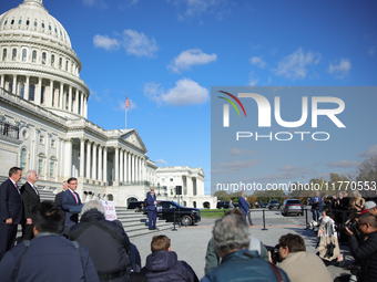 House Speaker Mike Johnson (R-LA), flanked by Chair of the National Republican Congressional Committee Rep. Richard Hudson (R-NC), Majority...