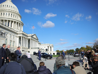 House Speaker Mike Johnson (R-LA), flanked by Chair of the National Republican Congressional Committee Rep. Richard Hudson (R-NC), Majority...