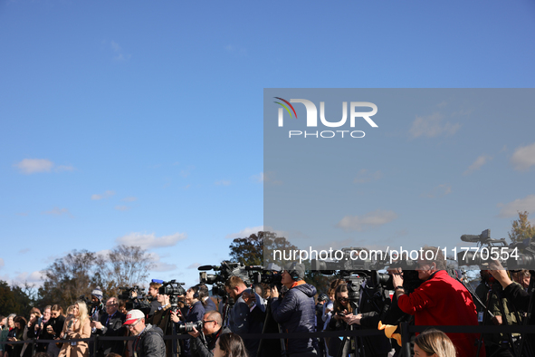 Members of the press watch during a GOP press conference on the steps of the U.S. Capitol in Washington, D.C. on November 12, 2024, followin...