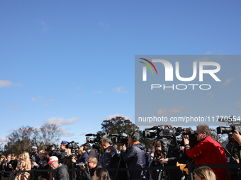 Members of the press watch during a GOP press conference on the steps of the U.S. Capitol in Washington, D.C. on November 12, 2024, followin...