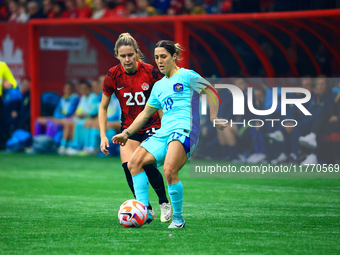 K. Gorry #19 is closely marked by C. Lacasse #20 during the International Friendly Match between Canada and Australia at BC Place in Vancouv...