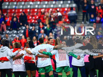 Team Canada's players celebrate the retirements of S. Schmidt and C. Sinclair during the International Friendly Match between Canada and Aus...