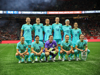 Team Australia's players line up during the International Friendly Match between Canada and Australia in Vancouver, Canada, on December 5, 2...