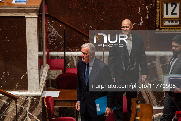 Prime Minister Michel Barnier attends the National Assembly during the parliamentary question session to the government in Paris, France, on...