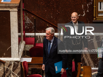 Prime Minister Michel Barnier attends the National Assembly during the parliamentary question session to the government in Paris, France, on...