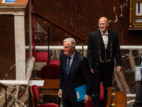 Prime Minister Michel Barnier attends the National Assembly during the parliamentary question session to the government in Paris, France, on...