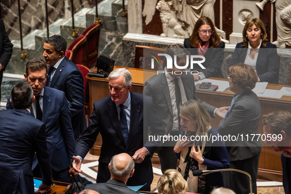 Prime Minister Michel Barnier and former Prime Minister Gabriel Attal are at the National Assembly in Paris, France, on November 12, 2024. 