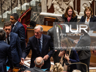 Prime Minister Michel Barnier and former Prime Minister Gabriel Attal are at the National Assembly in Paris, France, on November 12, 2024. (