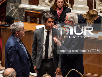 Prime Minister Michel Barnier and former Prime Minister Gabriel Attal are at the National Assembly in Paris, France, on November 12, 2024. (