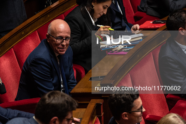 Republican right-wing MP Eric Ciotti is in Parliament during the question time to the government in Paris, France, on November 12, 2024. 