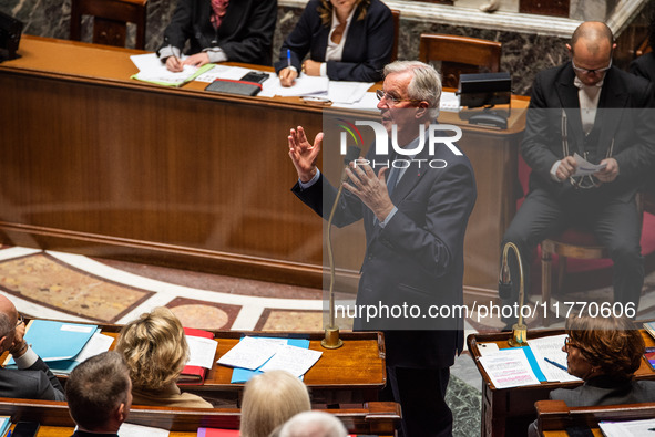 Prime Minister Michel Barnier attends the National Assembly during the parliamentary question session to the government in Paris, France, on...