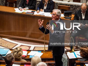 Prime Minister Michel Barnier attends the National Assembly during the parliamentary question session to the government in Paris, France, on...