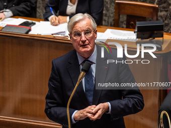 Prime Minister Michel Barnier attends the National Assembly during the parliamentary question session to the government in Paris, France, on...