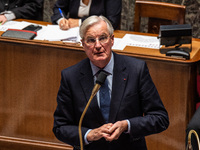 Prime Minister Michel Barnier attends the National Assembly during the parliamentary question session to the government in Paris, France, on...