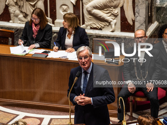 Prime Minister Michel Barnier attends the National Assembly during the parliamentary question session to the government in Paris, France, on...