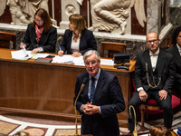 Prime Minister Michel Barnier attends the National Assembly during the parliamentary question session to the government in Paris, France, on...