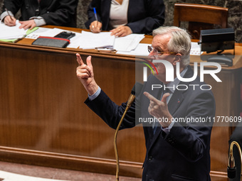 Prime Minister Michel Barnier attends the National Assembly during the parliamentary question session to the government in Paris, France, on...