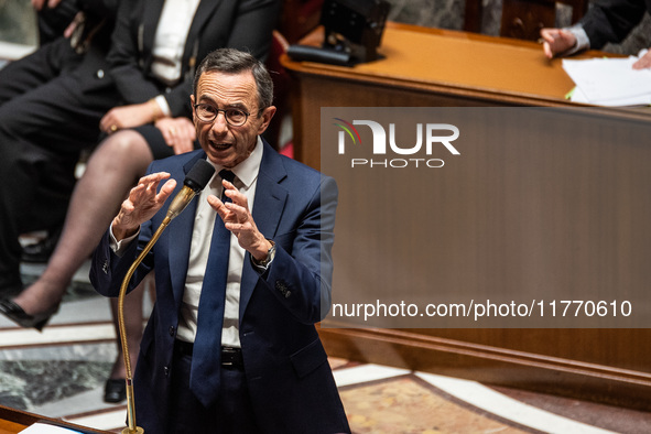 Interior Minister Bruno Retailleau is in Parliament in Paris, France, on November 12, 2024. 