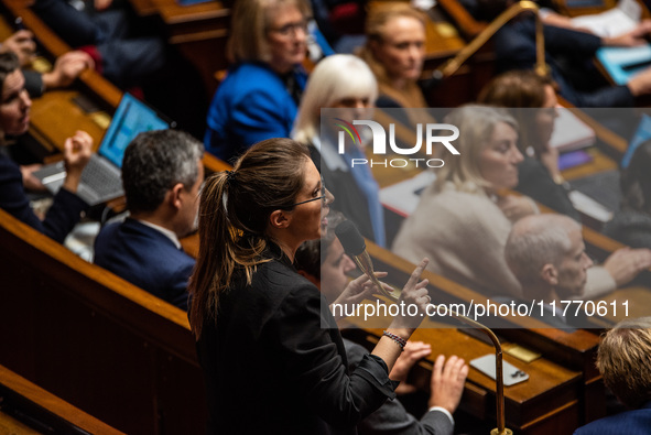 Aurore Berge, former Minister and deputy of Together for the Republic, is at the National Assembly in Paris, France, on November 12, 2024. 