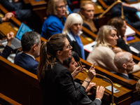 Aurore Berge, former Minister and deputy of Together for the Republic, is at the National Assembly in Paris, France, on November 12, 2024. (