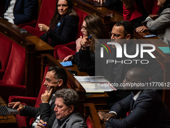 Sebastian Delolu, MP with La France Insoumise, is in Parliament during the question time to the government in Paris, France, on November 12,...