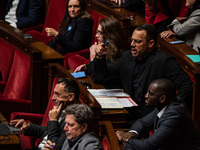 Sebastian Delolu, MP with La France Insoumise, is in Parliament during the question time to the government in Paris, France, on November 12,...