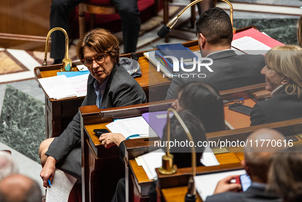 Annie Genevard, Minister of Agriculture, is in the French Parliament during question time in Paris, France, on November 12, 2024. 