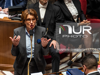 Annie Genevard, Minister of Agriculture, speaks during question time in the French Parliament in Paris, France, on November 12, 2024. (