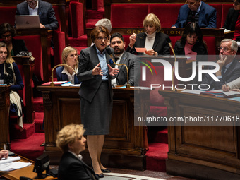 Annie Genevard, Minister of Agriculture, speaks during question time in the French Parliament in Paris, France, on November 12, 2024. (