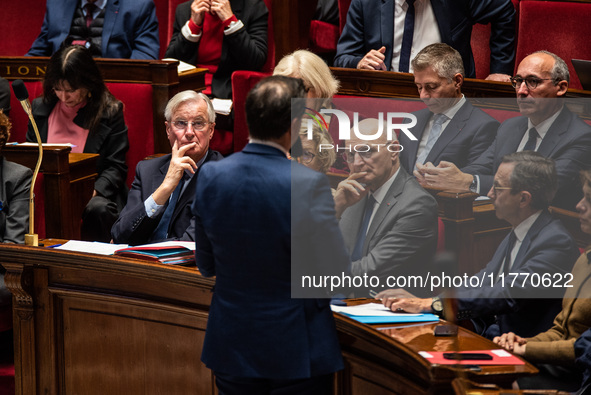 Prime Minister Michel Barnier attends the National Assembly during the parliamentary question session to the government in Paris, France, on...