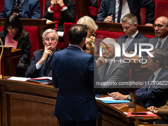 Prime Minister Michel Barnier attends the National Assembly during the parliamentary question session to the government in Paris, France, on...