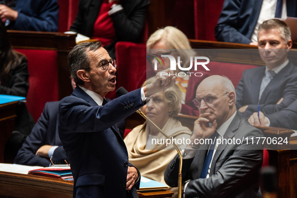 Interior Minister Bruno Retailleau is in Parliament in Paris, France, on November 12, 2024. 