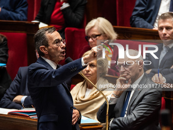 Interior Minister Bruno Retailleau is in Parliament in Paris, France, on November 12, 2024. (