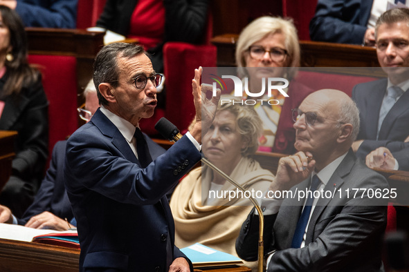 Interior Minister Bruno Retailleau is in Parliament in Paris, France, on November 12, 2024. 