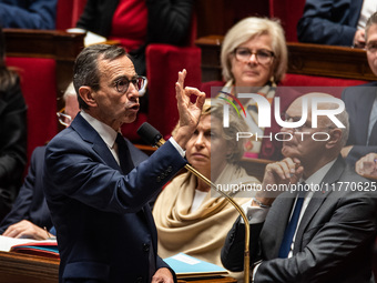 Interior Minister Bruno Retailleau is in Parliament in Paris, France, on November 12, 2024. (